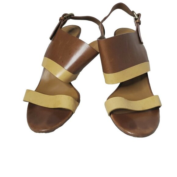 CHLOE Women's Brown & Camel Leather Ankle Strap Buckle Sandal Heels Size 6/37 - Picture 8 of 16
